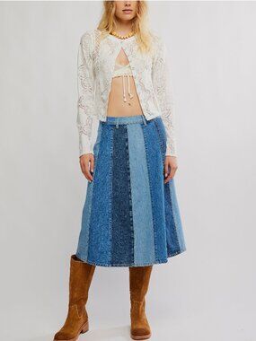 🆕 FREE PEOPLE Sunbeam Denim Midi Skirt / Early Riser